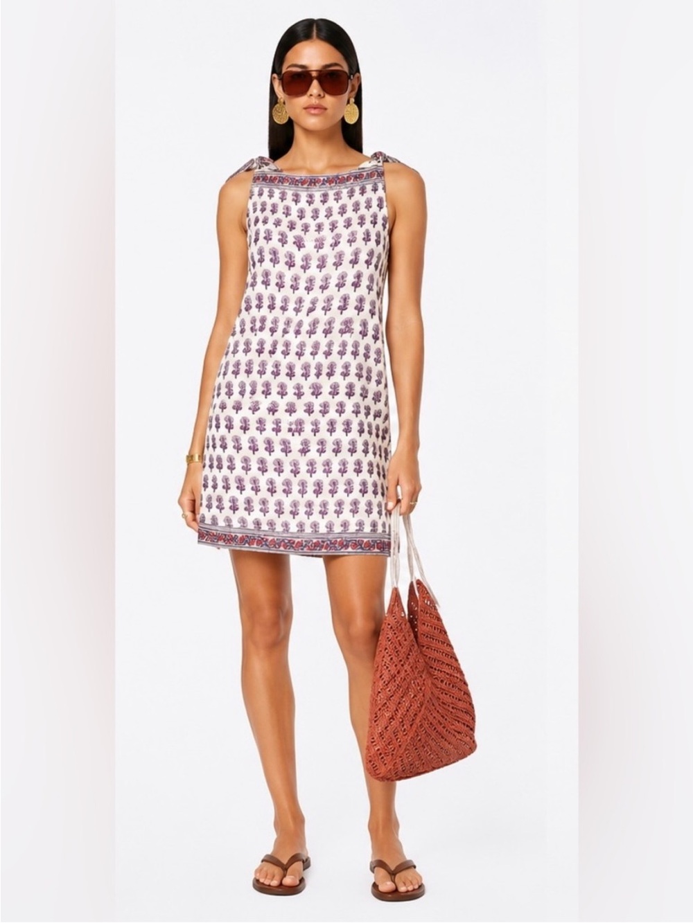 J Crew Sadie Mini Dress in Lilac Block Print M Medium Purple Ivory Shoulder Bows
